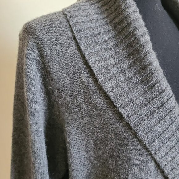 Precious Fibers 100% Cashmere Gray Long Shawl Collar Cardigan Sweater L Coatigan - Picture 6 of 8